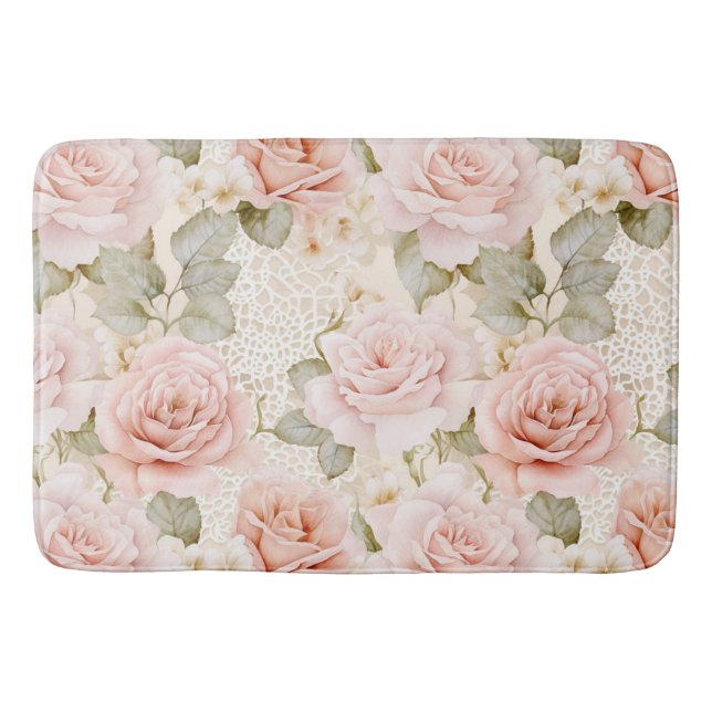 Kräm Rosa Rosor Blommig Bröllopsdusch Badrumsmatta (Framsidan)