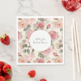Kräm Rosa Rosor Blommig Bröllopsdusch Pappersservett