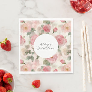 Kräm Rosa Rosor Blommig Bröllopsdusch Pappersservett
