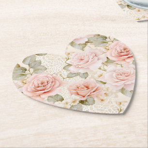 Kräm Rosa Rosor Blommig Bröllopsdusch Underlägg Papper
