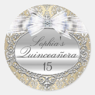 Kräm & Silverbåge Quinceanera-dekal Runt Klistermärke