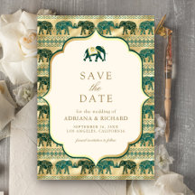 Kräm Smaragd Guld Elefant Indisk Bröllopsfoto