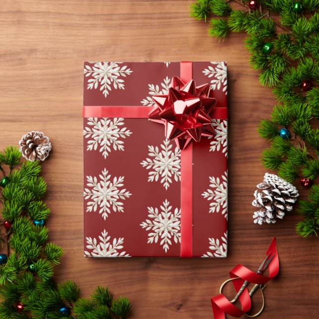 Kräm Snöflinga Röd Jul Presentpapper (Julgåva)