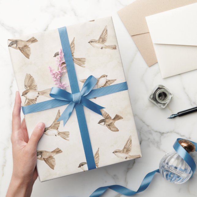 Kräm Stugfåglars Födelsedag Presentpapper (Gifting)