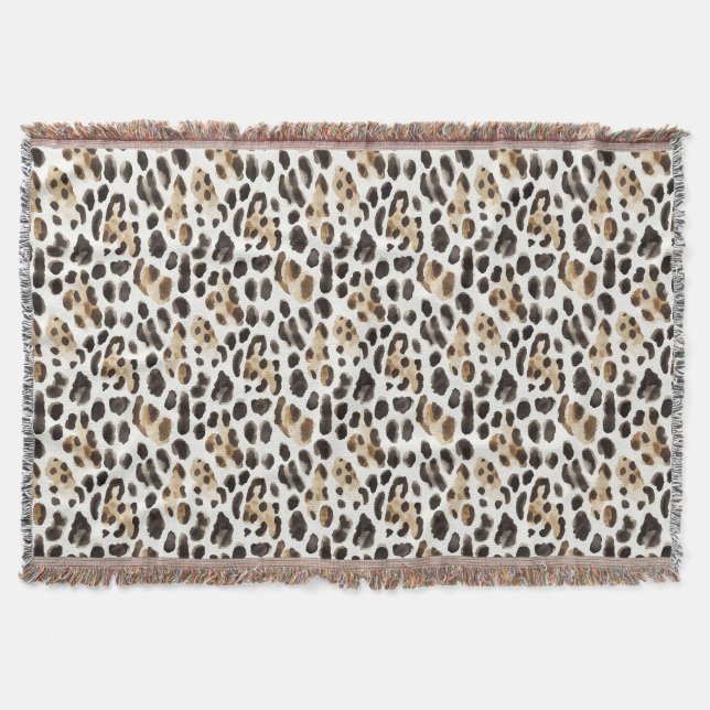 Kräm Svart Brun Leopard Djur   Filt (Framsidan)