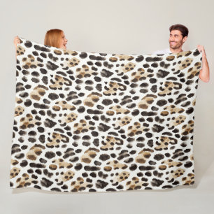Kräm Svart Brun Leopard Djur   Fleecefilt