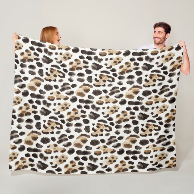 Kräm Svart Brun Leopard Djur   Fleecefilt (På plats)