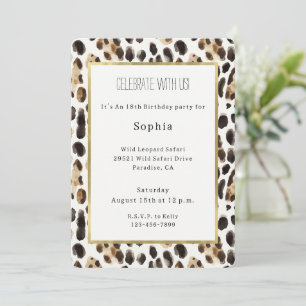 Kräm Svart Brun Leopard Djur Födelsedag Inbjudningar