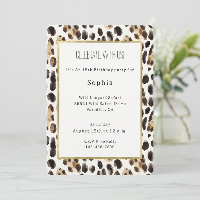 Kräm Svart Brun Leopard Djur Födelsedag Inbjudningar (Stående Fram)