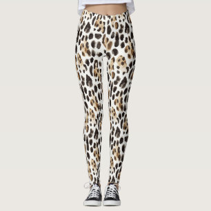 Kräm Svart Brun Leopard Djur Leggings