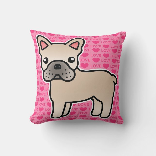 Kräm Tecknad Fransk Bulldog Kudde (Framsida)