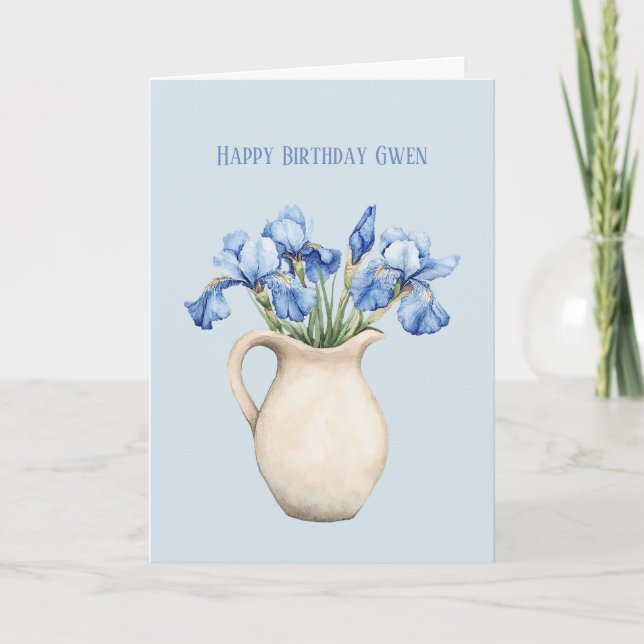 Kräm Vas Lila Iris Blommor Födelsedag Kort (Framsida)