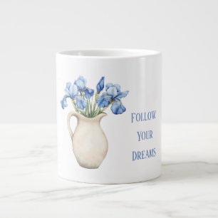 Kräm vas lila iris blommor jumbo mugg