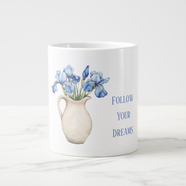 Kräm vas lila iris blommor jumbo mugg (Framsidan)
