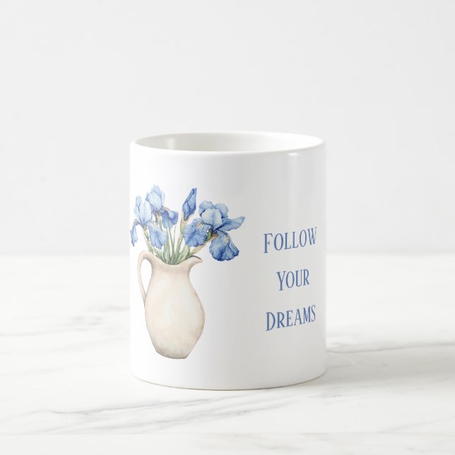 Kräm vas lila iris blommor kaffemugg (Center)