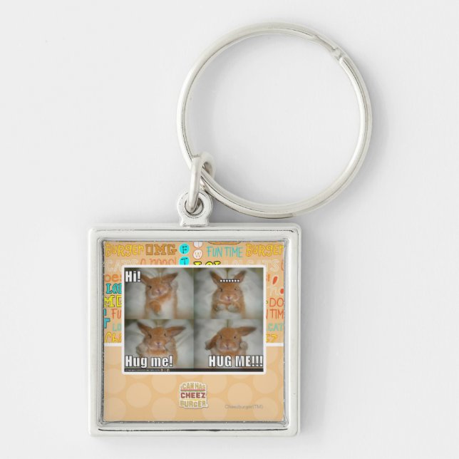 Krama mig fyrkantig silverfärgad nyckelring (Framsidan)