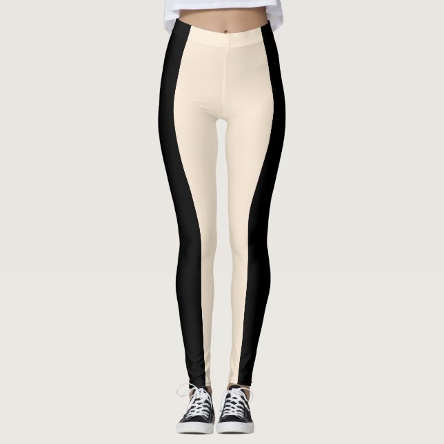 Kräma & Svart Randig Modern Chic Lounge Gym Leggings (Framsida)