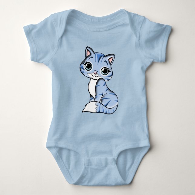 Kramar blå kattunge baby bodysuit t shirt (Framsida)