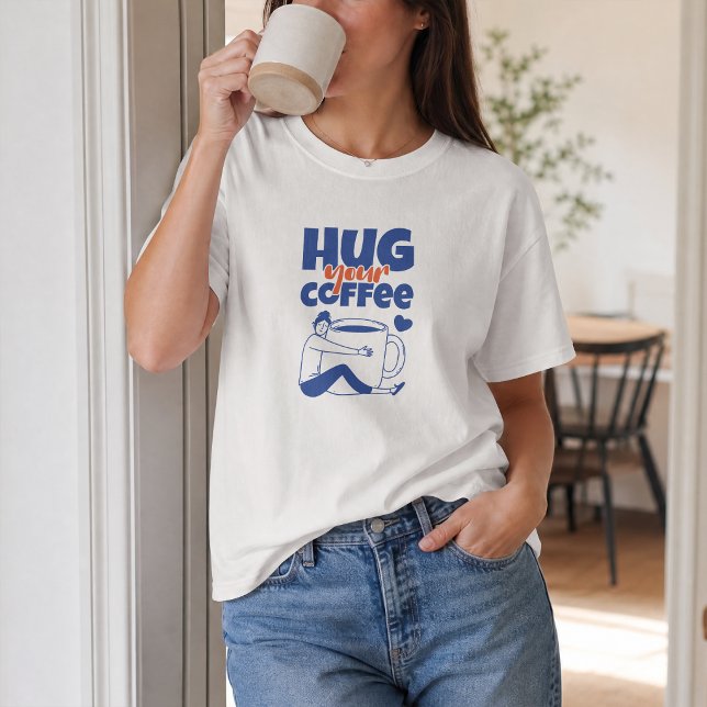 Kramar din kaffe Retro blå typografi T Shirt (Skapare uppladdad)