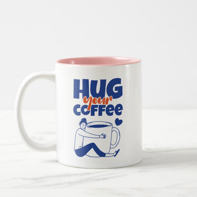 Kramar din kaffe Retro blå typografi Två-Tonad Mugg (Vänster)