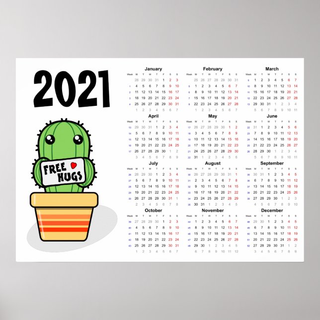 Kramar gratis Kalender 2021 Affisch - Måndag start (Framsidan)