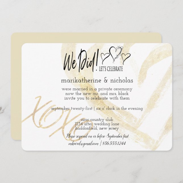 Kramar, kyssar och hjärtan efter bröllopsfesten inbjudningar (Fram/baksida)