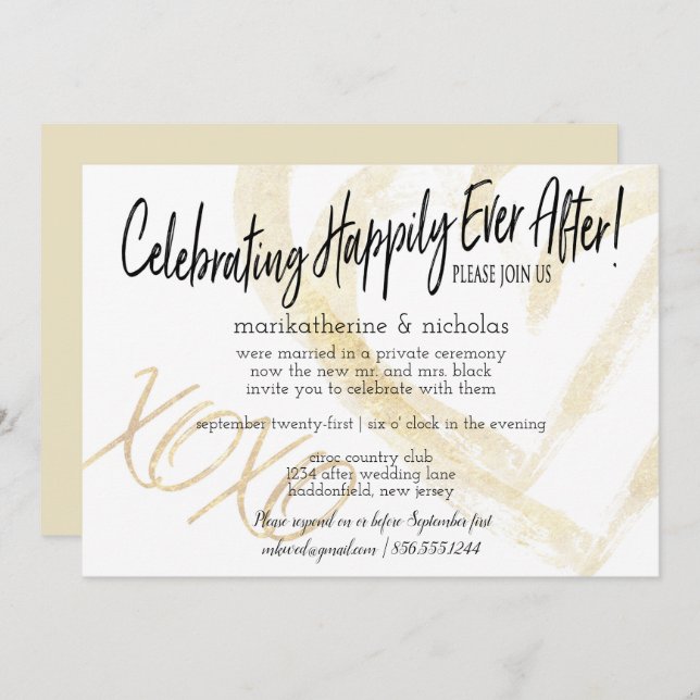 Kramar, kyssar och hjärtan efterbröllopsfest inbjudningar (Fram/baksida)