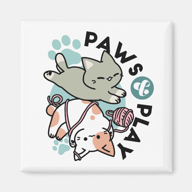 Kramar och leker – Bedårande kattillustration Magnet (Framsidan)