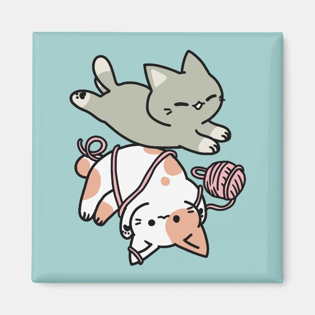 Kramar och leker – Bedårande kattillustration Magnet (Framsidan)