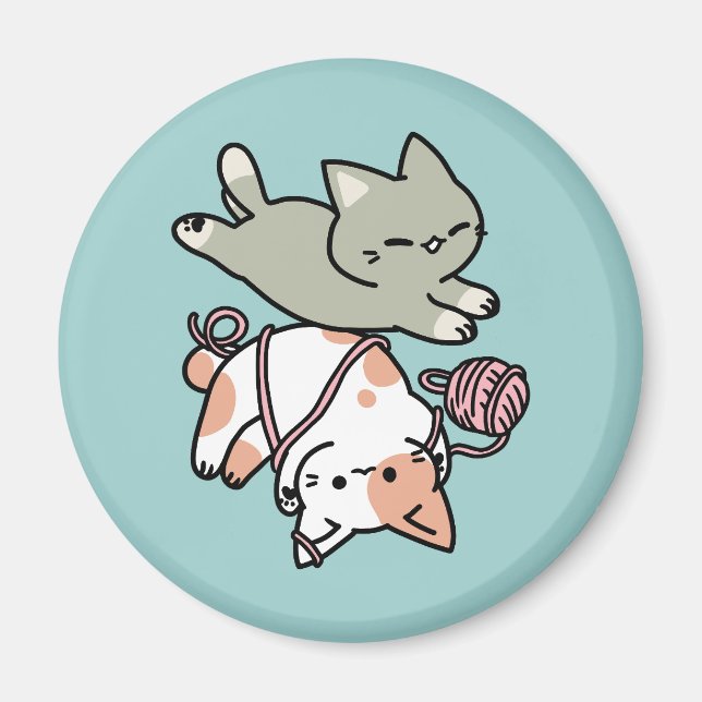 Kramar och leker – Bedårande kattillustration Magnet (Framsidan)