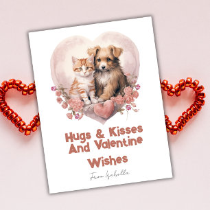 Kramar och puss Cat Dog Alla hjärtans dag Rosa Kor Helg Vykort