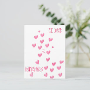 KRAMAR OCH PUSS - Söta rosa vattenfärgshjärtan Vykort