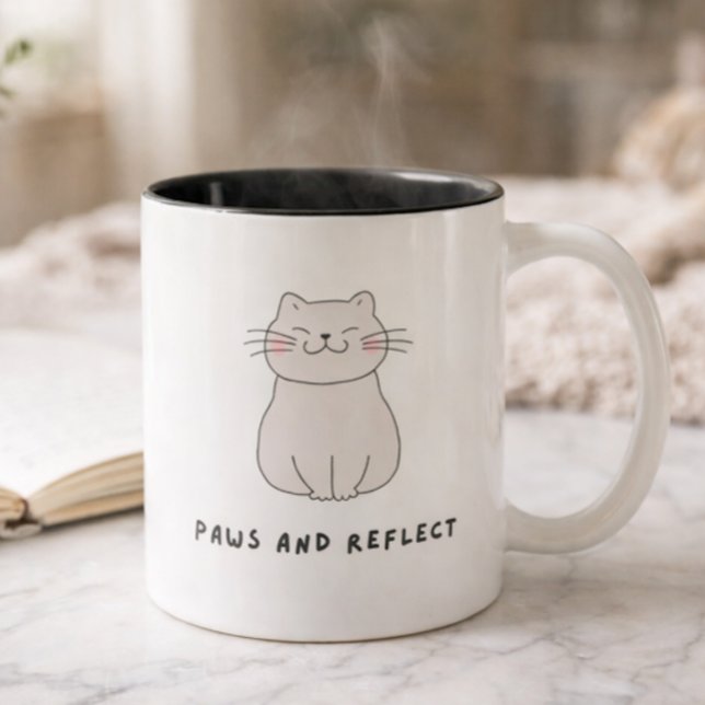 Kramar Och Reflekterar Söt Kattsäljande Illustrati Två-Tonad Mugg (Skapare uppladdad)