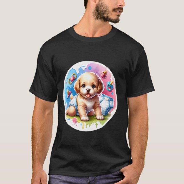 Kramar ögonblicket Söt bebis blöja valp kramar hun T Shirt (Framsida)