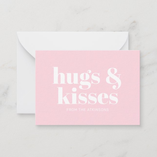 Kramar & pussar rosa vit modern fet typografi anteckningskort (Framsida)