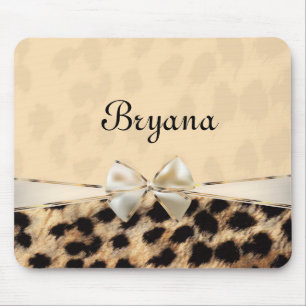 Krämbeige leopard cheetahtryck med båge musmatta