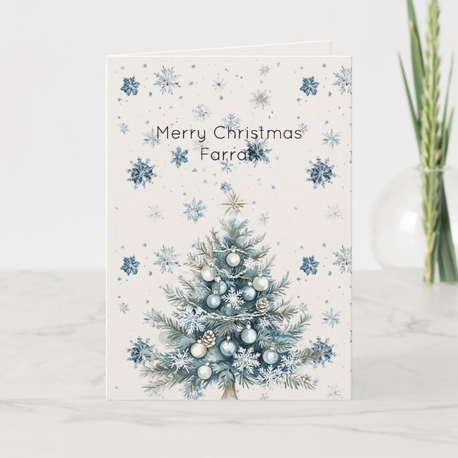 Krämblå Snöflingor Julgran Kort (Framsida)