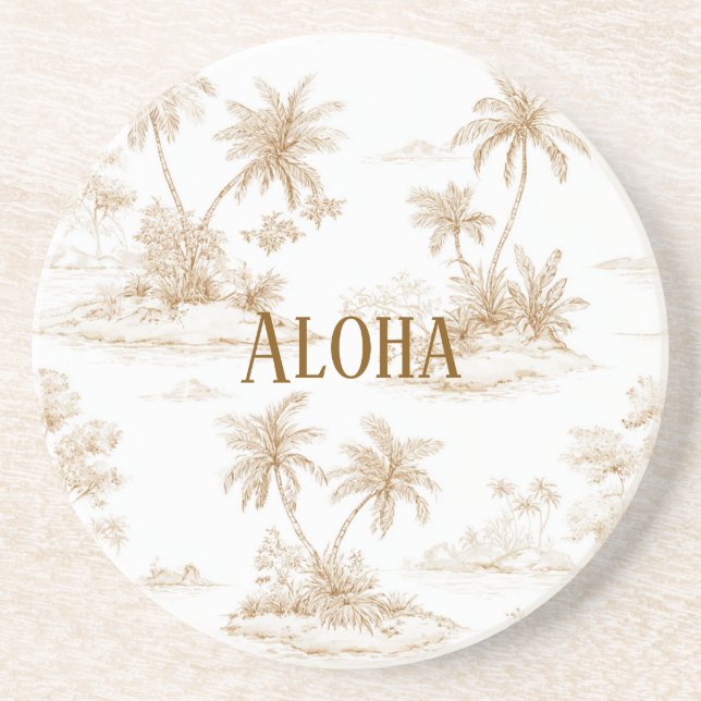 Krämbrun Aloha Tropisk Ö Palmträd Underlägg (Framsidan)