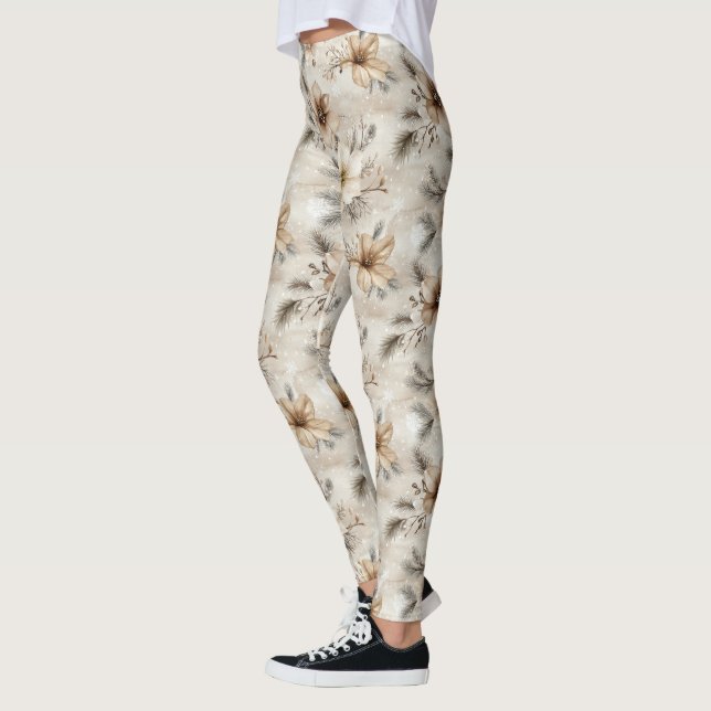 Krämbrun blomsterjul leggings (Vänster)