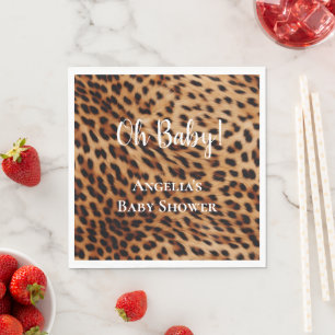 Krämbrun leopardtryck baby shower pappersservett