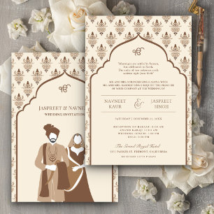 Krämbrun Punjabi Anand Karaj Sikh Bröllop Inbjudningar