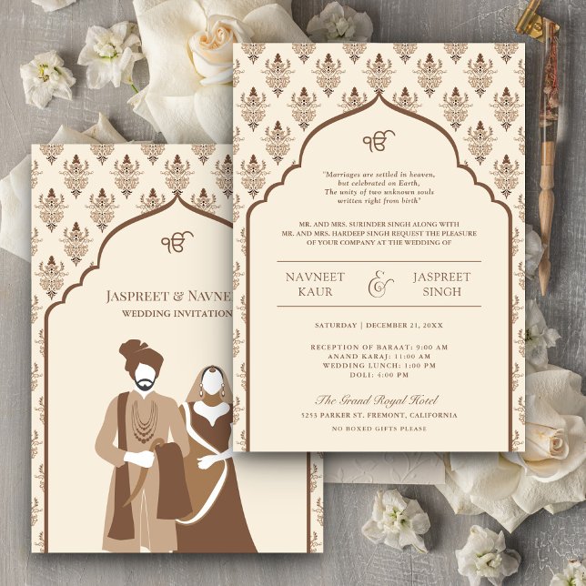 Krämbrun Punjabi Anand Karaj Sikh Bröllop Inbjudningar (Skapare uppladdad)