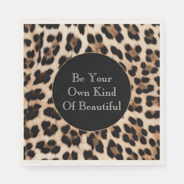 Krämbrun svart leopardtryck pappersservett (Framsidan)