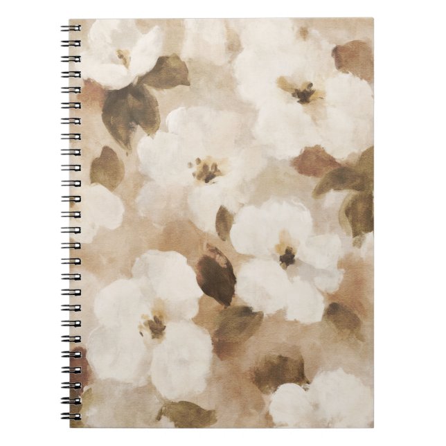 Krämbrun Tan Abstrakt Blommor Anteckningsbok (Framsidan)