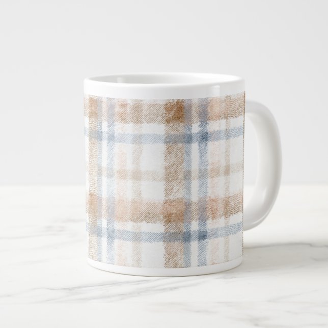 Krämbrun Tan Blå Ränder Födelsedag Jumbo Mugg (Framsida höger)