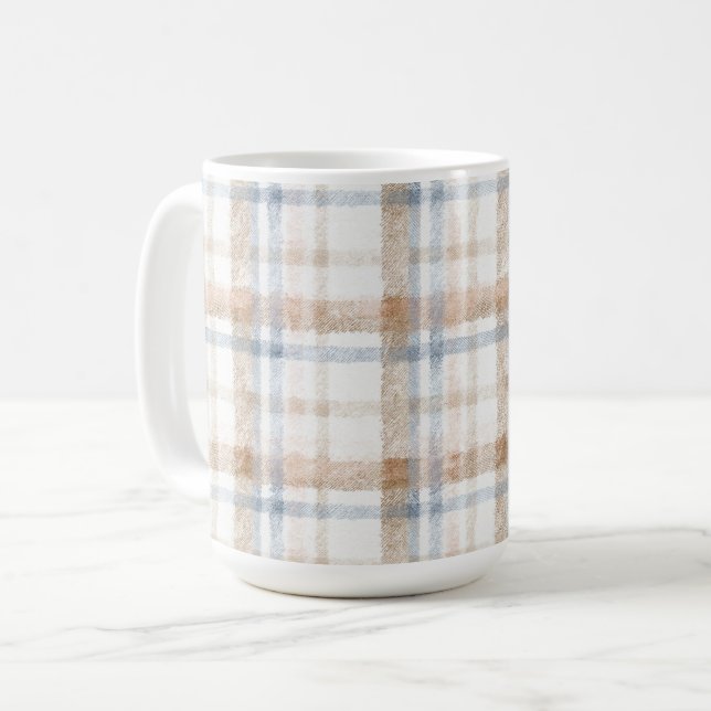 Krämbrun Tan Blå Ränder Födelsedag Kaffemugg (Framsida vänster)