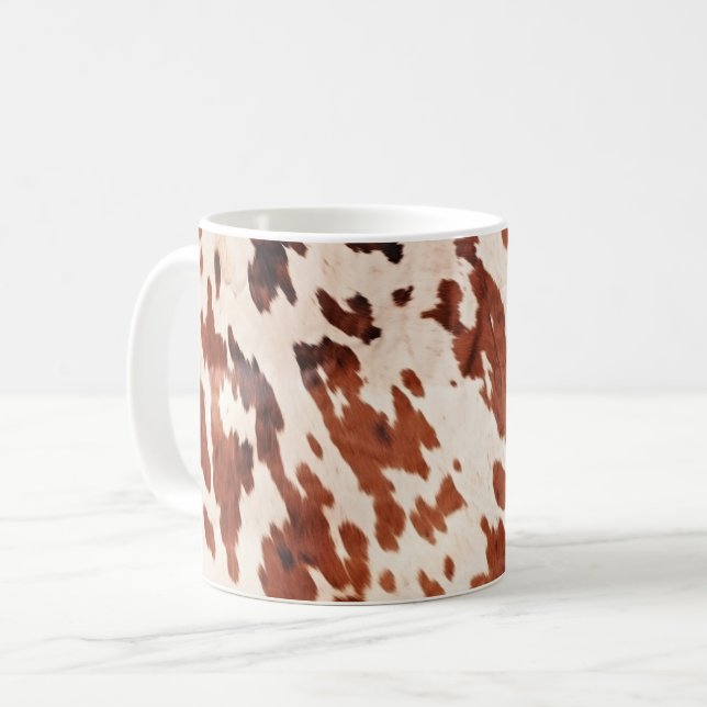 Krämbrun västerländsk ko print kaffemugg (Framsida vänster)
