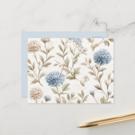Krämbruna blå blommor kärlek vykort