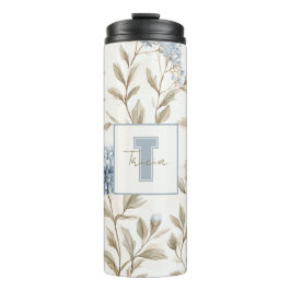 Krämbruna blå blommor Monogram Initial Namn