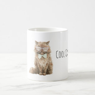Krämbruna Coola Katt Mintbågeglasögon Kaffemugg